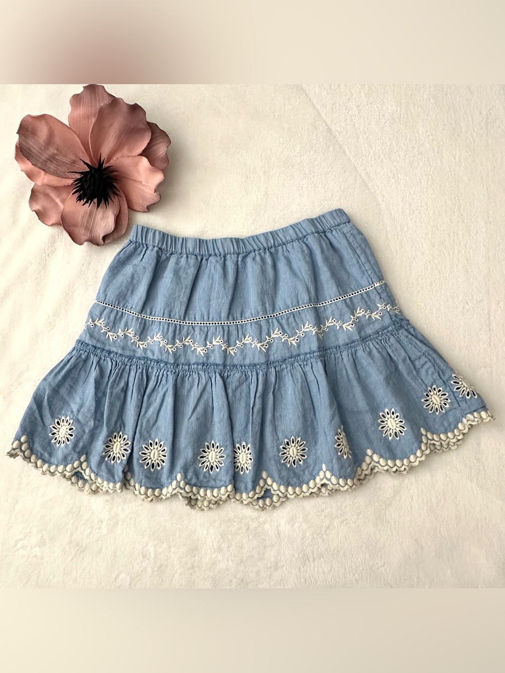 Love Shack Fancy Cava Embroidered Eyelet Skirt Medium